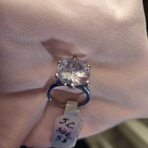 Clear Stone Silver-Tone Solitaire Ring - Women Jewelry